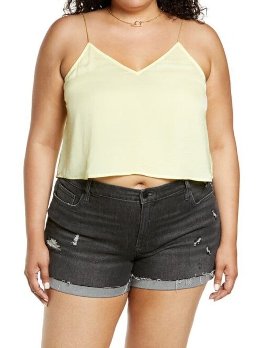 BP. Crop Satin Camisole in Yellow Lemonade Size 1X